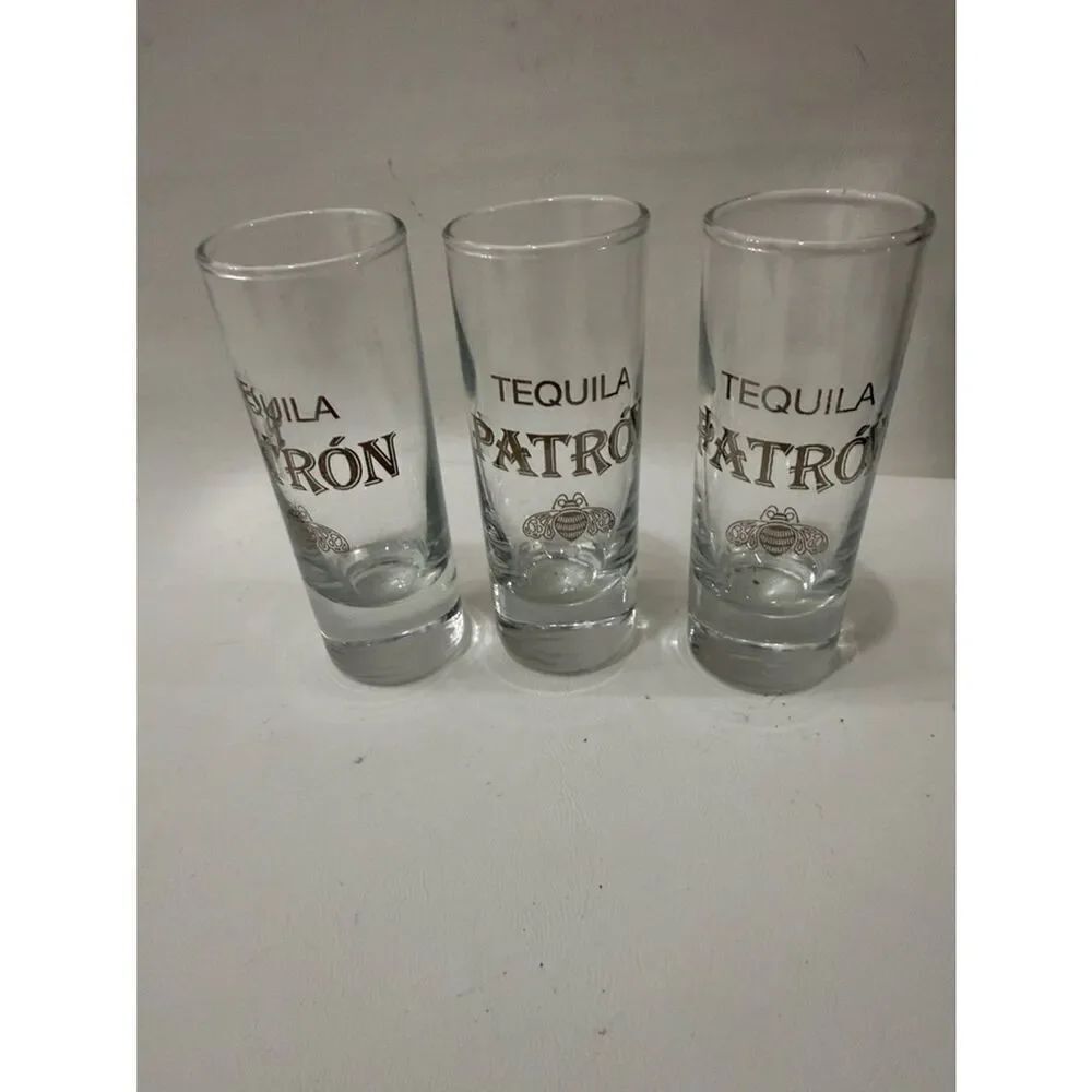Patron Tequila 3 Ounce Shot Glass Silver Set Of 3 Bar Accessories Entertaining